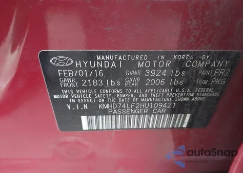 2017 Hyundai Elantra Se from USA, damaged, VIN KMHD74LF2HU109421